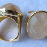 Golden Rutilated Quartz Imitation quartz stone brass ring