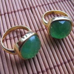 Green Jade facet square brass ring