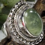 Prehnite oval cabochon silver ring