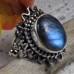 Labradorite oval cabochon brass ring