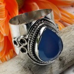 Blue agate facet pear cabochon ring