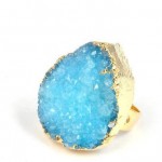 GJRG00059-Blue color druzy quarz free shape cabochon ring sizeable ring