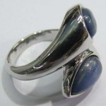 Blue Kyanite Pear Shape cabochon 2 stone sterling silver ring